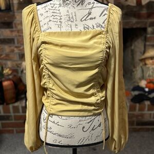 Chic Yellow Ruched Blouse
